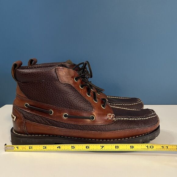 L.L. Bean East Point Men\'s Brown Leather Boots Size 9 D RN71341 Shearling Lined main image 9